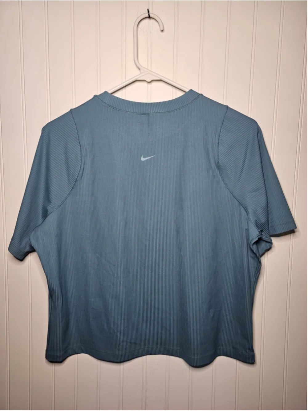 Nike Zenvy Rib Dri-FIT Short Sleeve Crop Top Smoky Blue XL NWT Yoga Workout